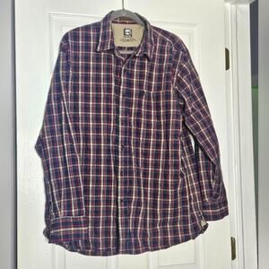 Timberland Button Up Shirt Mens XL Blue Red Plaid 100% Cotton Long Sleeve Collar